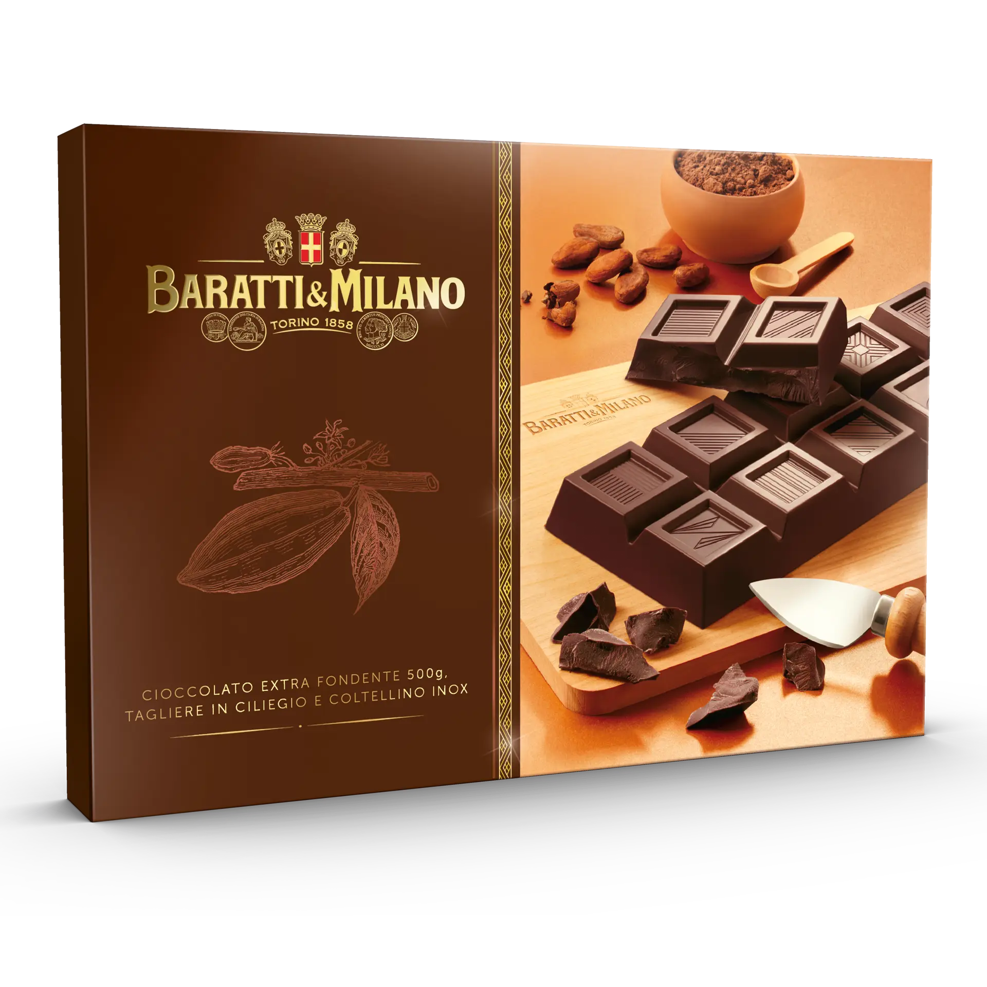 Confezione Extra Fondente, Tagliere In Legno e Coltellino 500g