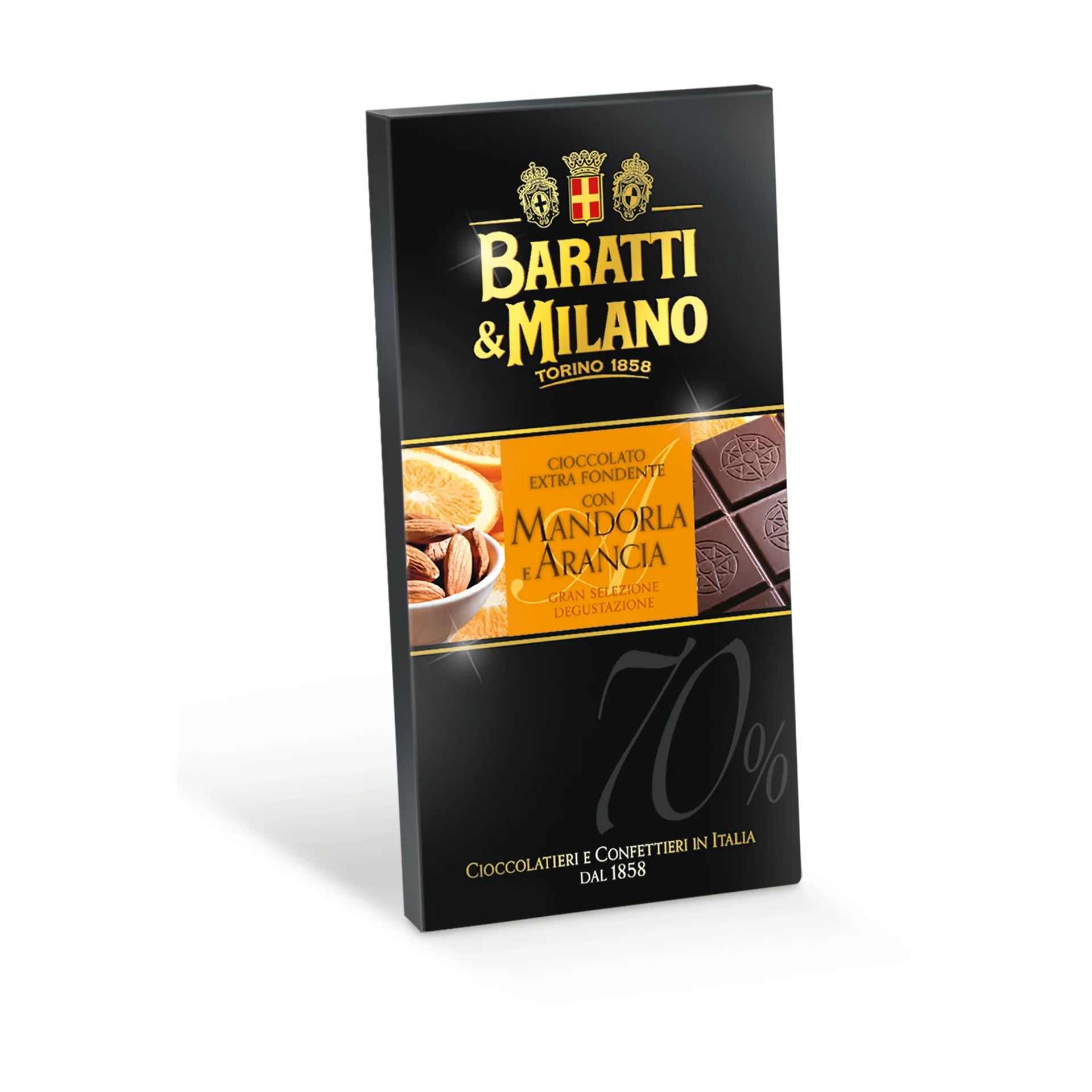 Tavoletta Extra Fondente 70% Mandorle e Arancia 75g